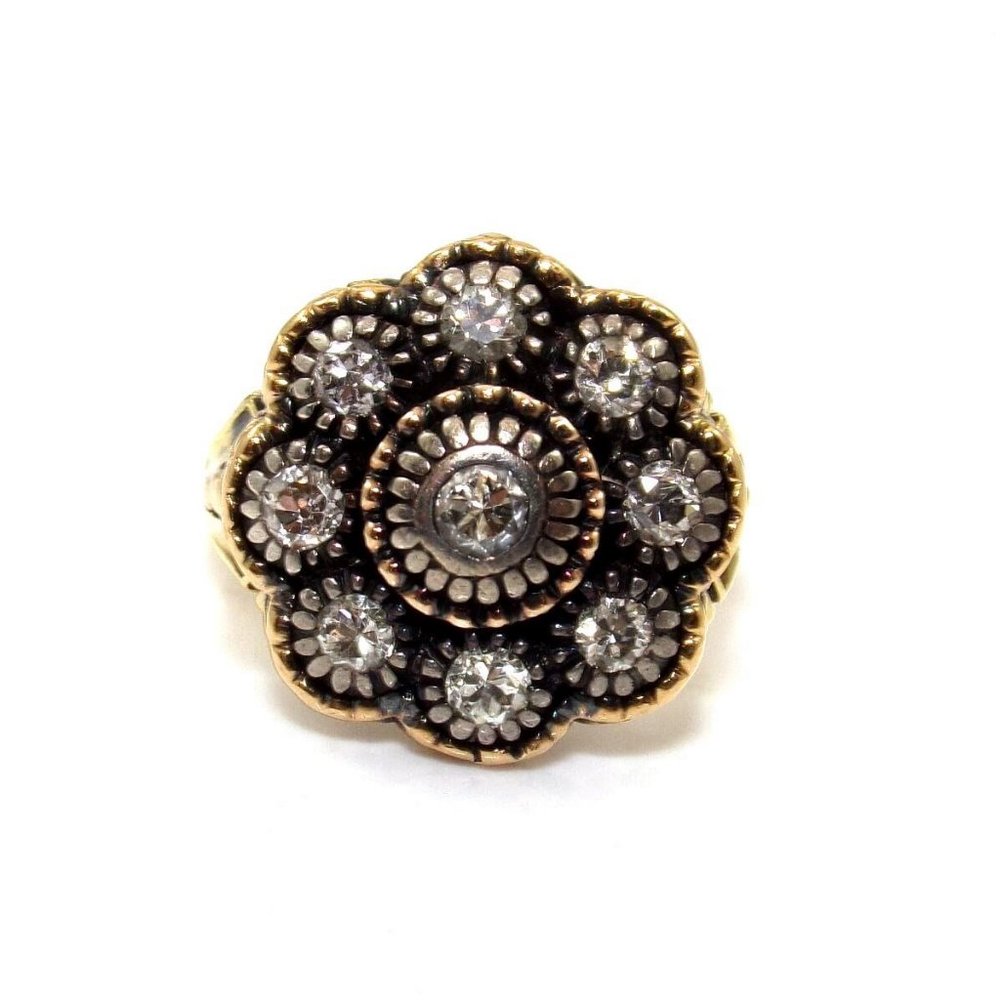 Vintage Antique 18K Gold Diamond Halo Ring 4.5